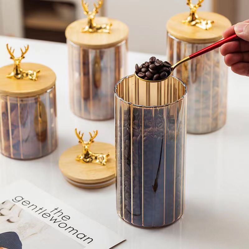 Deer head Nordic glass sealed jar food grade household tea tangerine peel storage jar with lid grain grain collection