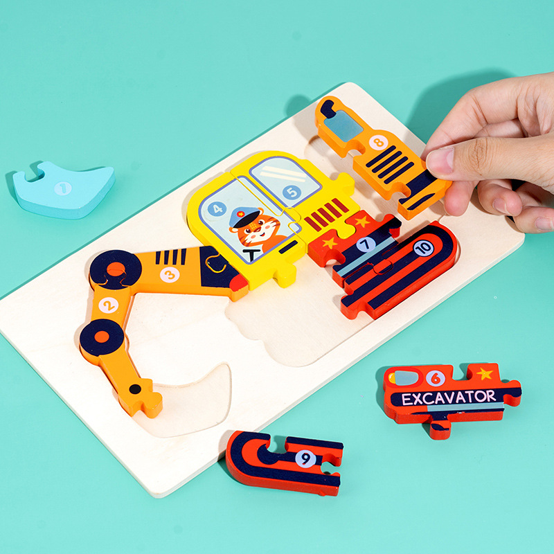 Wooden three-dimensional buckle traffic jigsaw puzzle children's educational early education Enlightenment vehicle cognitive jigsaw wooden toys