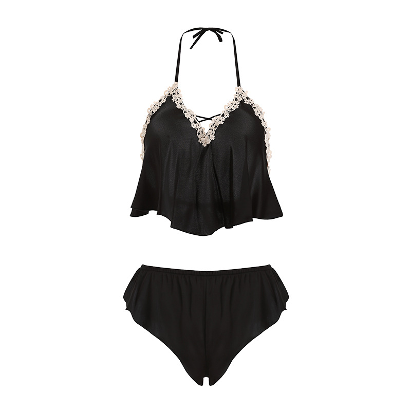 Guiruo Brand Women's Pajamas Thin Satin Lace Perspective Temptation Sling Shorts Women's Home Clothes Set 705
