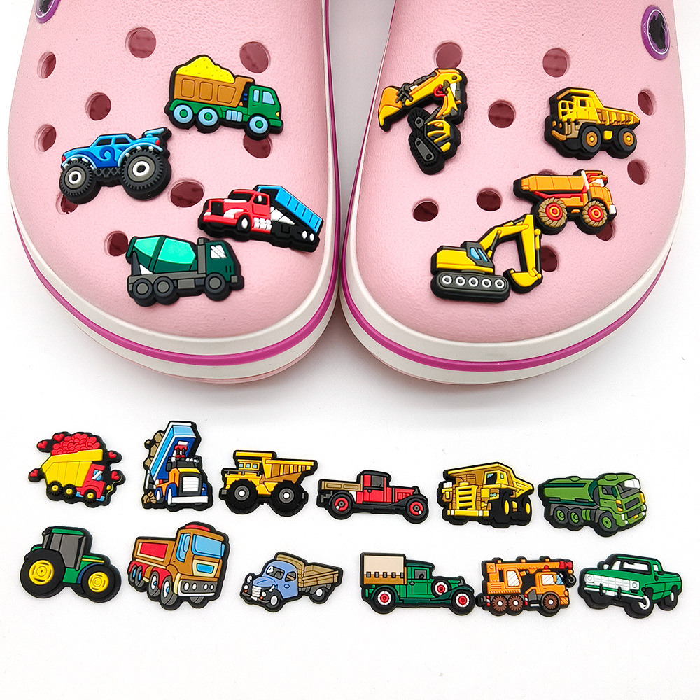 Cartoon Cute Engineering Car Series Hole Shoes Shoes Flower Shoe Buckle Soft Rubber Shoe Accessories Children's Toy Gift