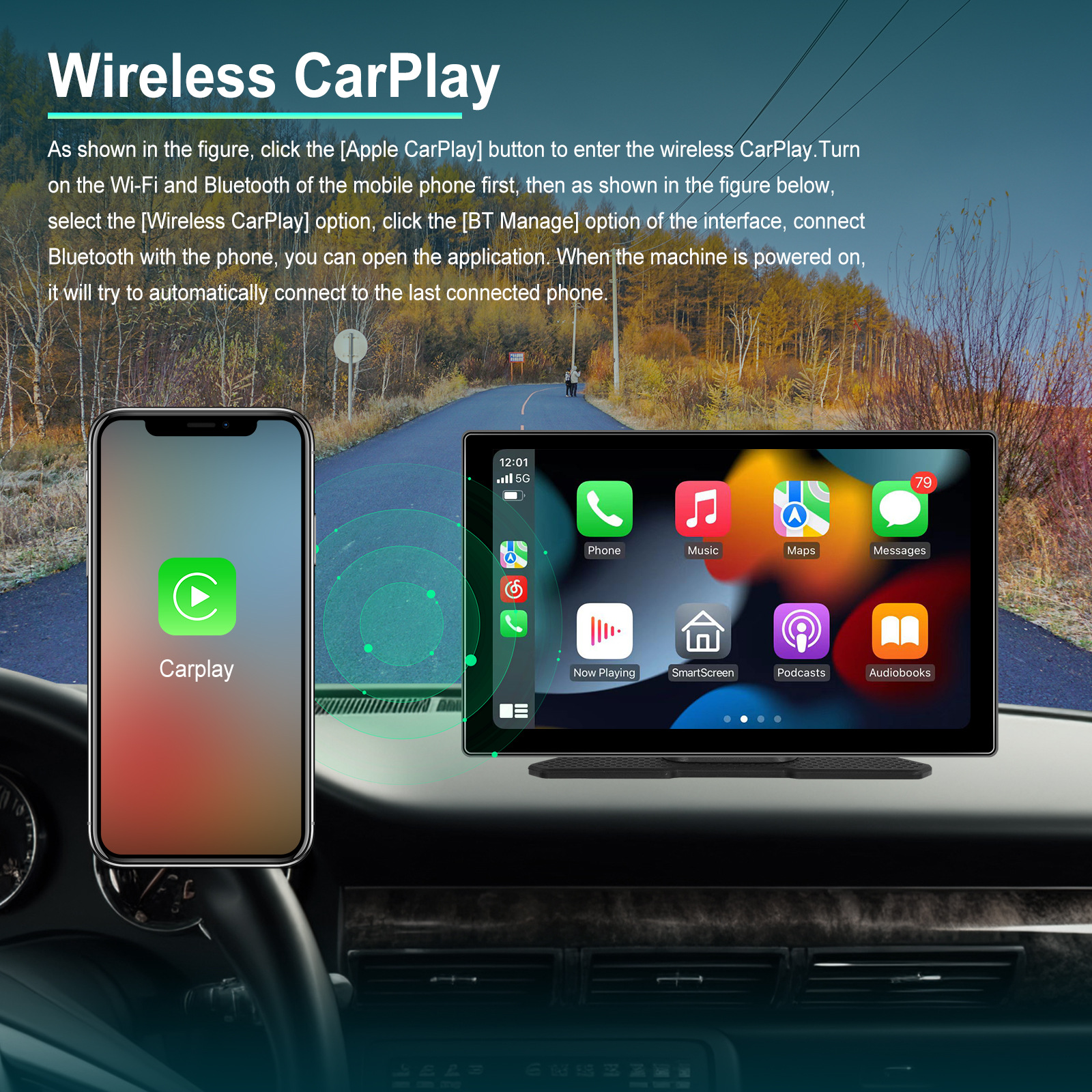 HD 9 inch PND CarPlay/Android AUTO/Apple Airplay/Android screen/TF card function