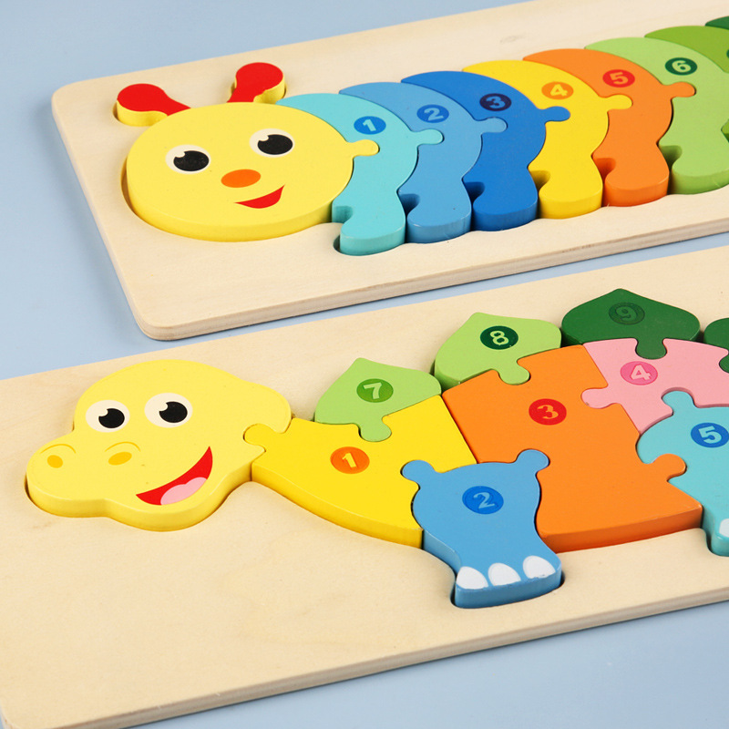 Large cartoon digital animal puzzle card button children's digital cognitive enlightenment puzzle wooden toy