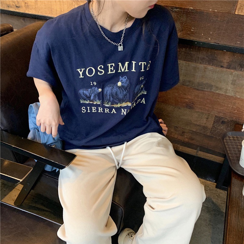 2024 summer Korean version of short sleeve T-shirt women's long bottoming shirt female cartoon student loose top women's wholesale