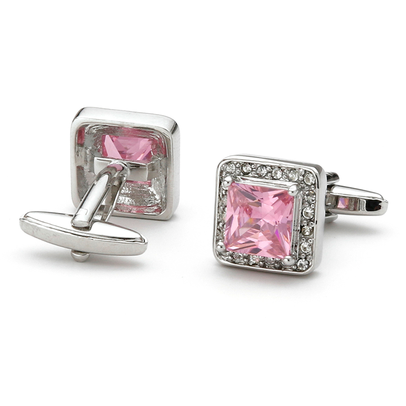 Men's Cufflinks Cross-border Light Luxury French Elegant Pink Crystal Square Shirt Sleeve Nail Jewelry XK21S020