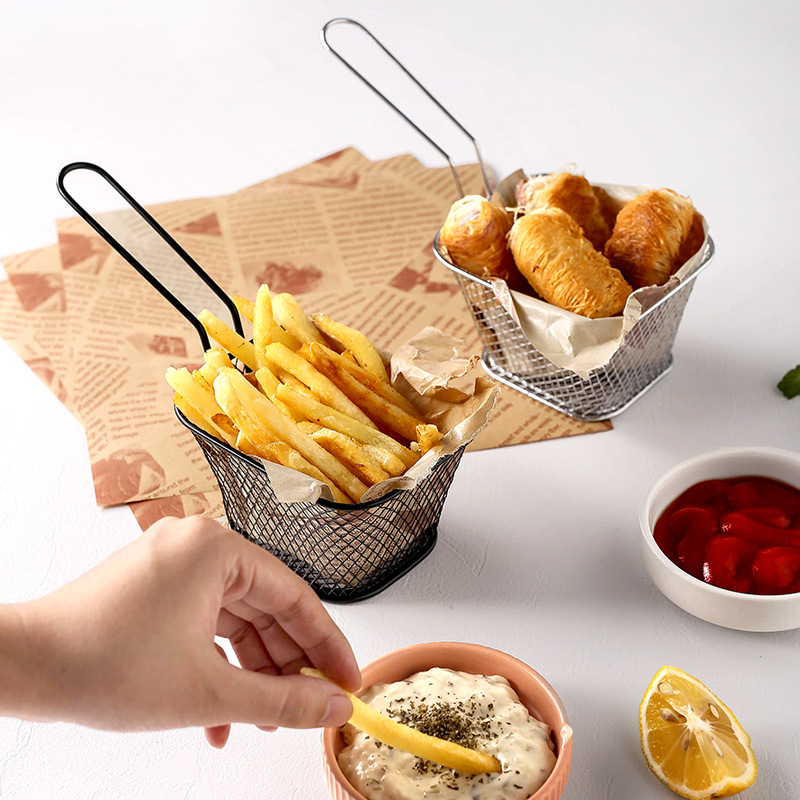 In stock stainless steel French Fries frying basket snack frying mesh basket oil-proof frying basket fried chicken basket French fries basket