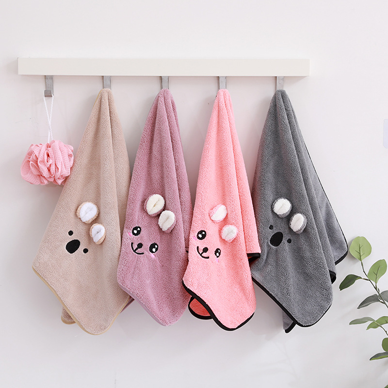 Cute Cartoon Towel Household Soft Water Absorbent Quick-drying Coral Fleece Face Towel for Washing Face and Bathing with Hair-free Thickened for Men and Women