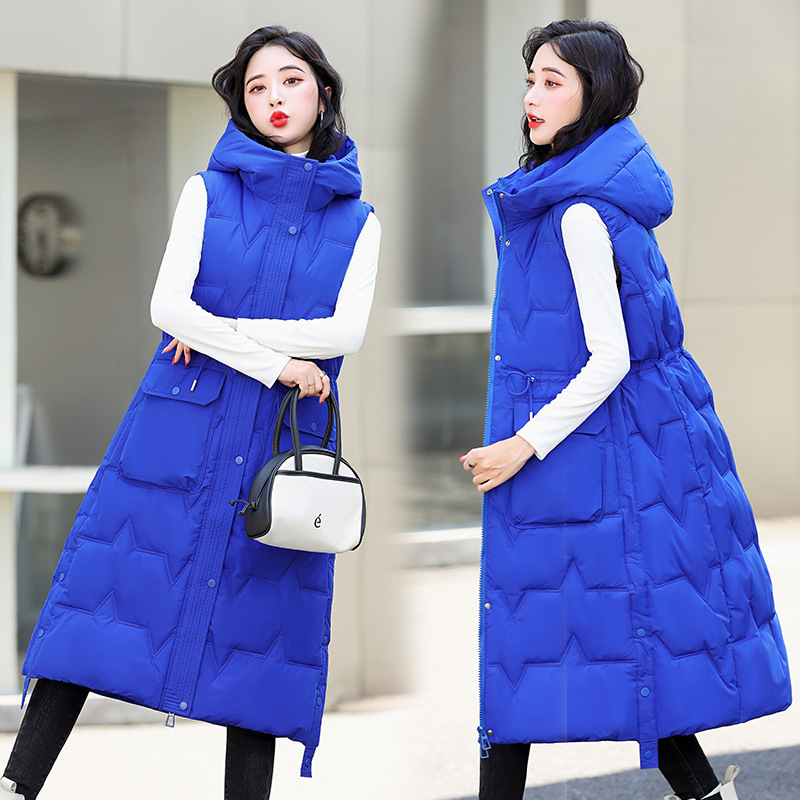 Down cotton vest women's waistcoat 2022 autumn and winter New Korean style outer wear long over the knee plus size vest vest outer