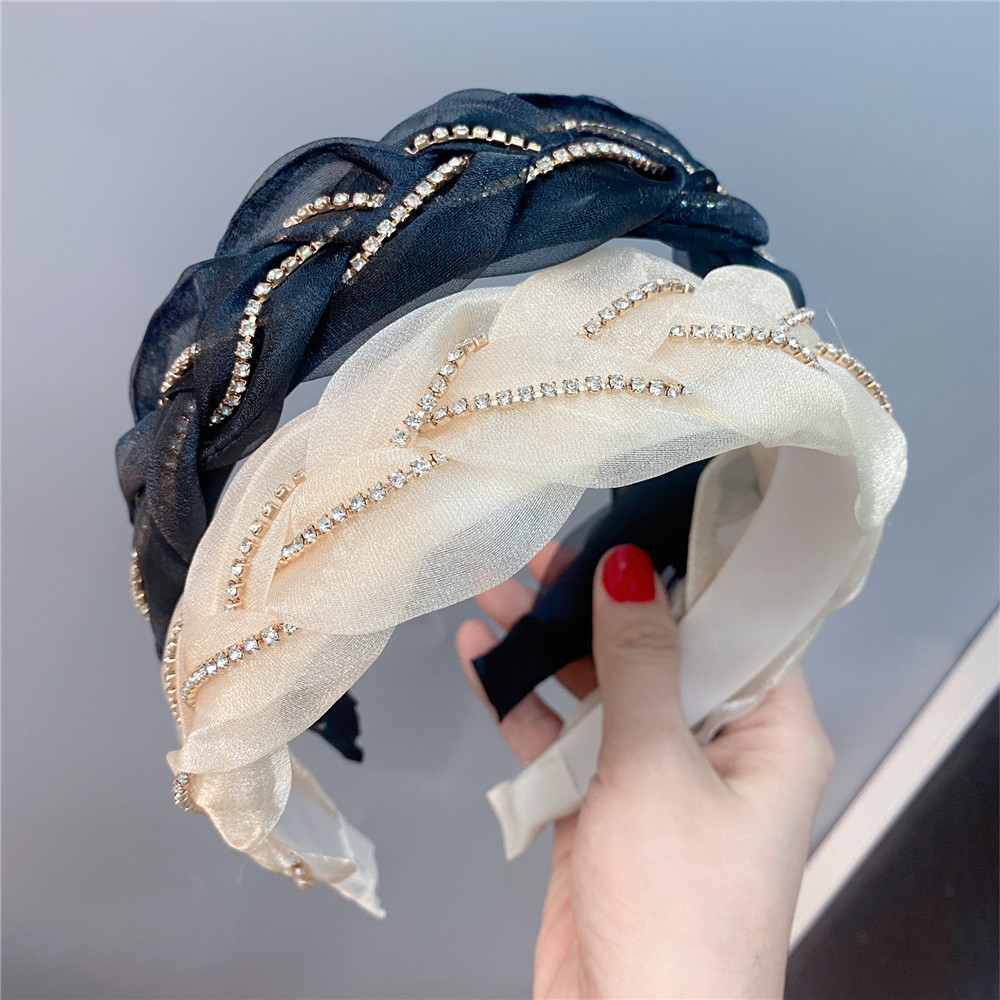 B083 Internet celebrity chain twist headband flannel inner organza braid headband Chanel style TikTok ins hair accessories
