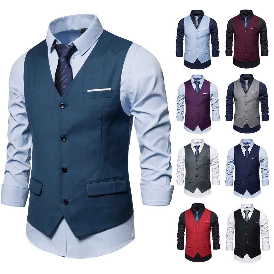 2023 Foreign Trade New Men's Large Size Suit Vest Korean Men's Solid Color Casual Business Single-breasted Vest