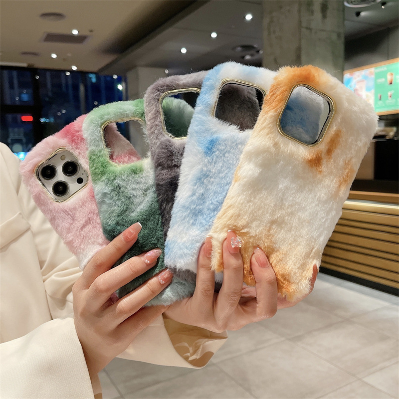 彩色毛絨適用iphone15蘋果14promax手機殼舒適冬款13毛茸茸12軟殼