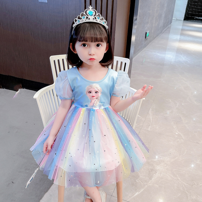 Girls Princess Aisha Dress Summer Children's Rainbow dress Summer Dress Baby Cotton Aisha New Style Dress Women's Korean Style Fashionable