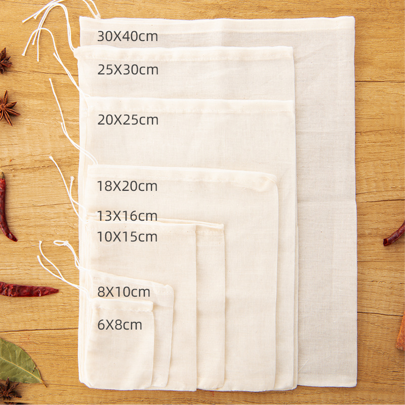Pure Cotton Yarn Bag Drawstring Filter Bag Soup Bag Frying Medicine Bag Marinated Material Bag Seasoning Bag Slag Bag Drawstring Tea Bag