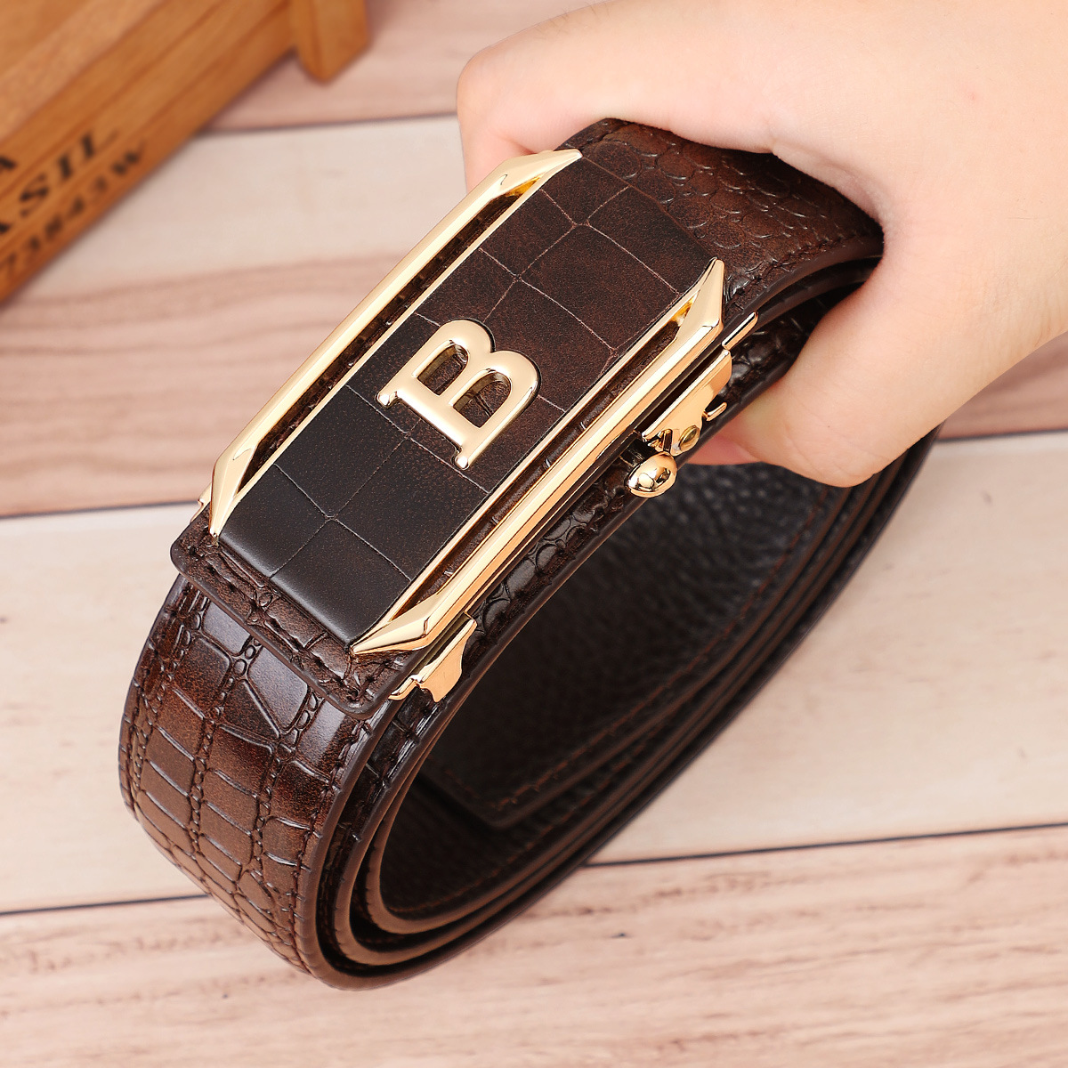 Men's belt new crocodile pattern leather automatic buckle fashion all-match Belt young and middle-aged casual business pants belt fashion - ShopShipShake