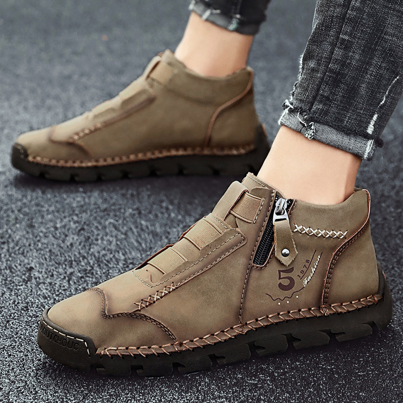 New Men's Casual Shoes Korean Style Fashionable Leather Shoes Men's Breathable High-top Outdoor Travel Men's Shoes Foreign Trade Single-layer Shoes