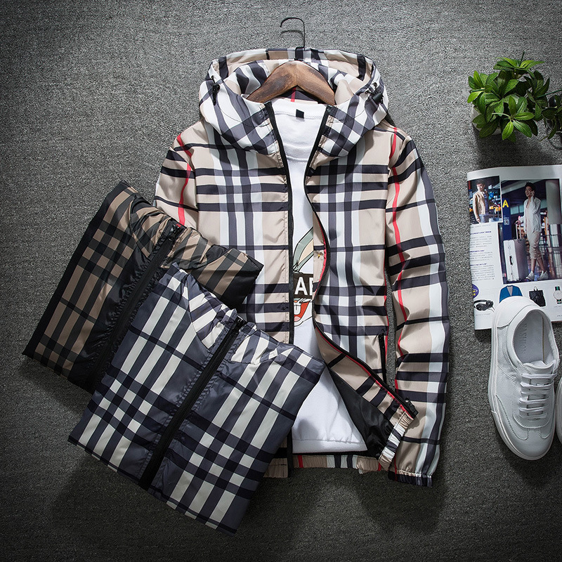 6681 spring and autumn jacket Korean Style Hong Kong style trendy slim hooded clothes all-matching spring men's plaid jacket