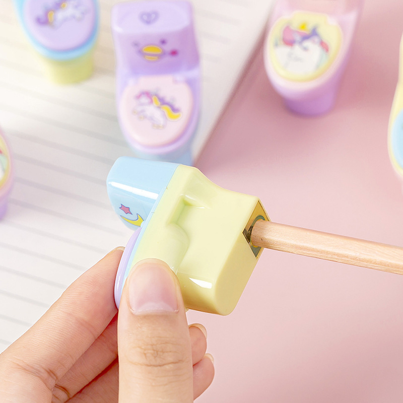 Cartoon student learning pencil sharpener animal series toilet shape pencil sharpener with rubber creative stationery gift