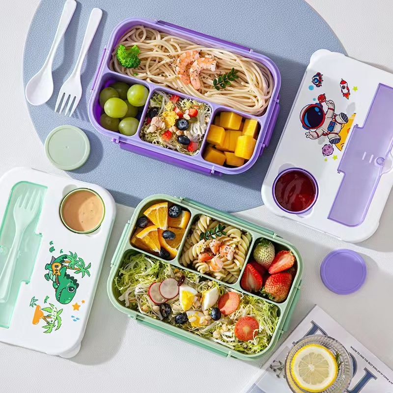 Cartoon Divided lunch box Fruit box Microwave Heating Student lunch box Sealed Cross-border lunch box