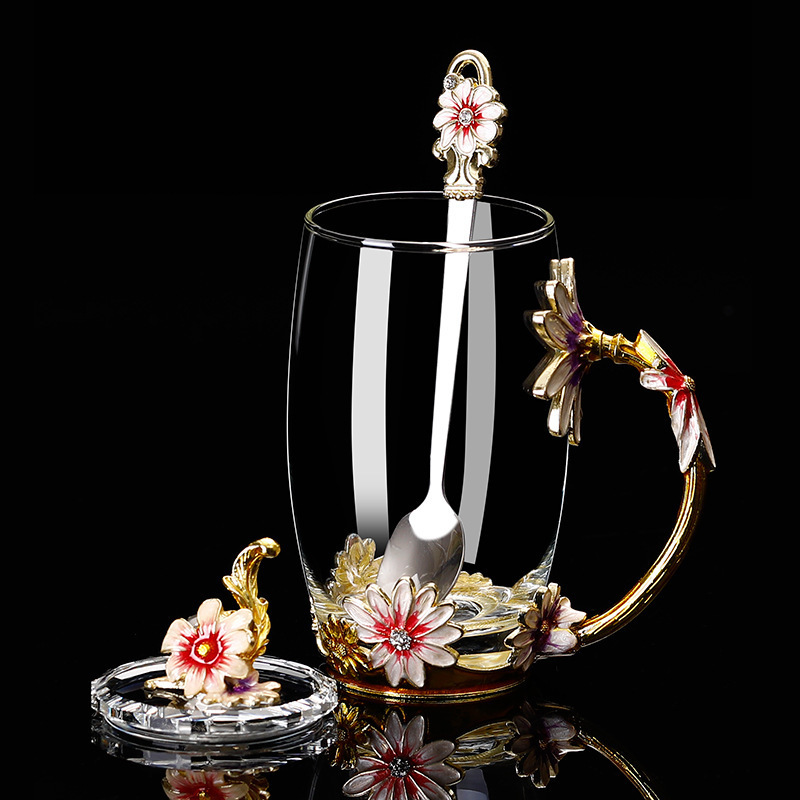Factory wholesale round enamel color water cup high temperature crystal glass cup luxury transparent tea cup holiday gift