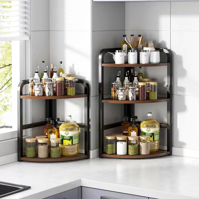Kitchen Triangle Storage Rack Countertop Corner Spice Rack Household Three-Layer Corner Corner Floor-Standing Oil, Salt and Vinegar Storage Rack