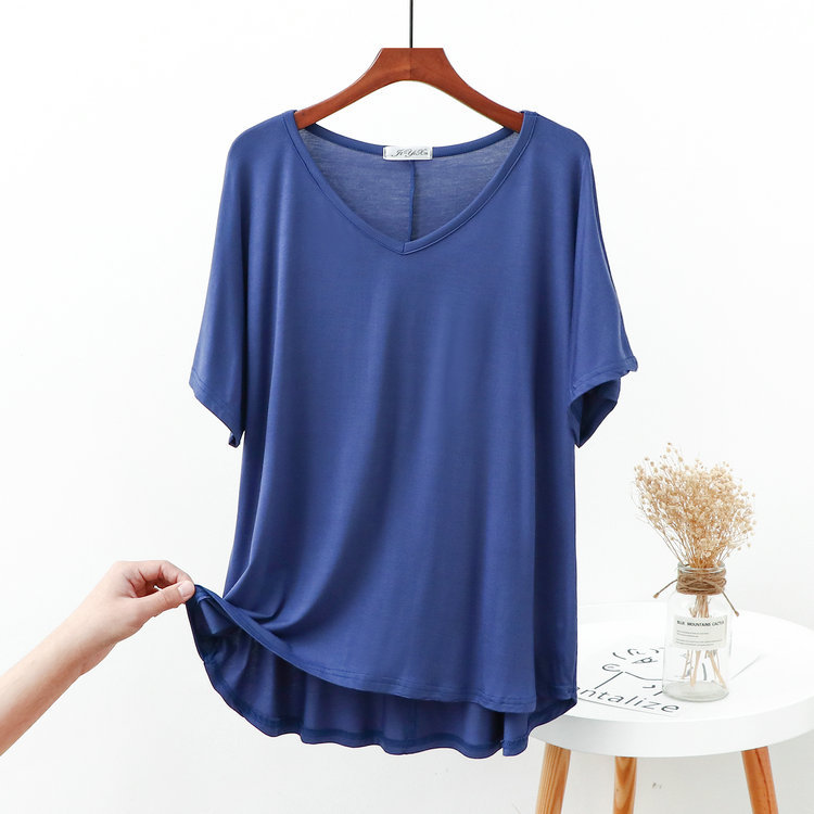 V-neck short sleeve front short back long top plus size spring and summer new modal chicken heart collar base shirt T-shirt wholesale
