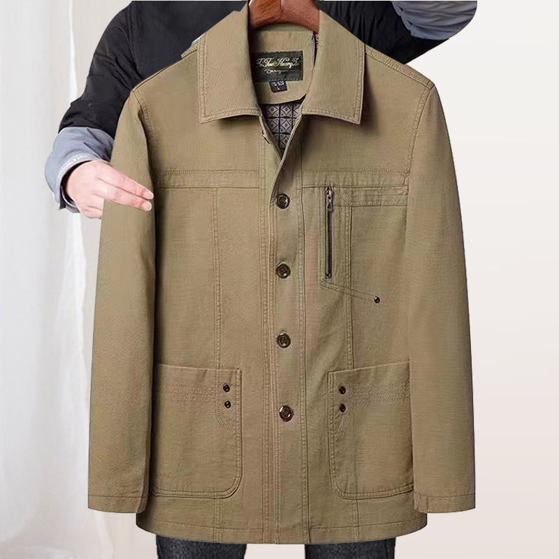 Pure Cotton Jacket Men's Spring and Autumn New Middle-aged Business Casual Jacket Dad's Lapel Button Jacket Men's Clothing