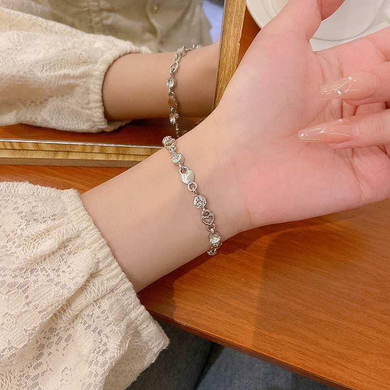 甜美愛心鋯石手鍊女ins潮高級設計感韓國百搭氣質手環手飾品批發