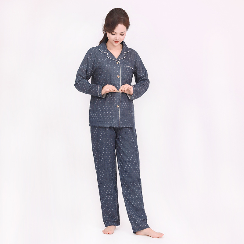 Spring and Autumn Cotton Double-layer Yarn Parent-child Couple Men's and Women's Long and Short Sleeve Pants Pajamas Home Suit Wholesale