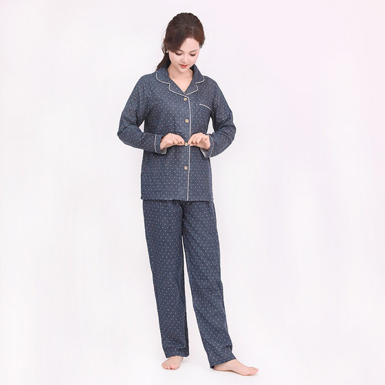 Spring and Autumn Cotton Double-layer Yarn Parent-child Couple Men's and Women's Long and Short Sleeve Pants Pajamas Home Suit Wholesale