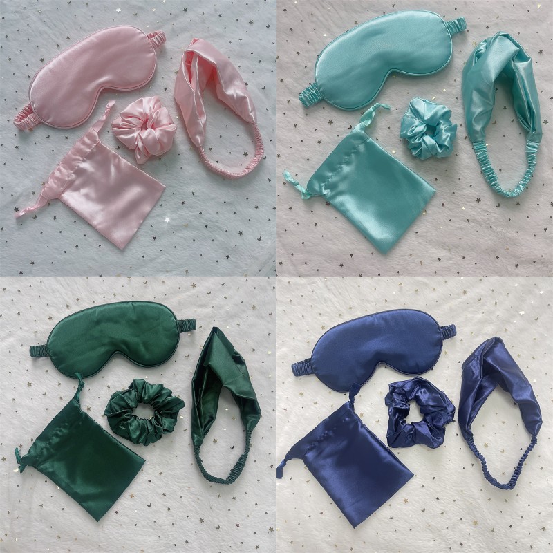 Imitation Silk Eye Mask Hair Band Cloth Bag Four-piece Set Storage Bag Wedding Ceremony Hand Gift suit Satin Bowel Ring