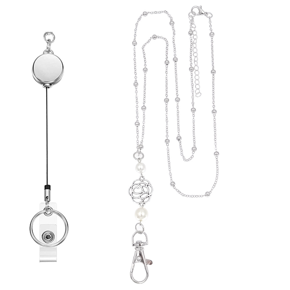 ETSY explosive Pearl alloy pendant bead chain lanyard necklace lanyard badge easy pull-up necklace