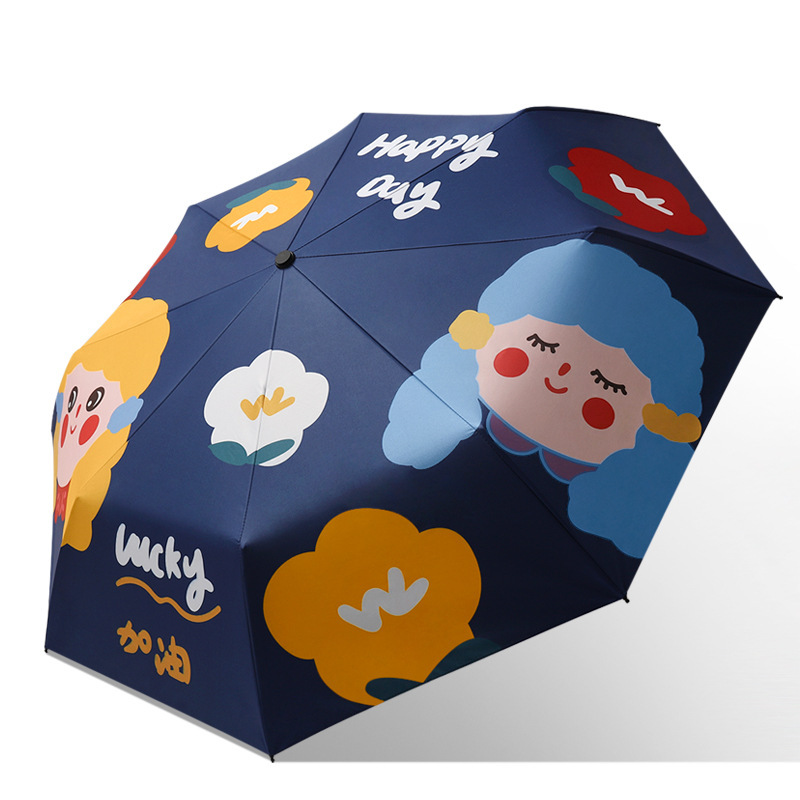 New Hot Sale Three-fold Folding Umbrella Sunny and Rain Dual-use Black Rubber Sun Protection UV Protection Cool Fresh Creative Sun Umbrella
