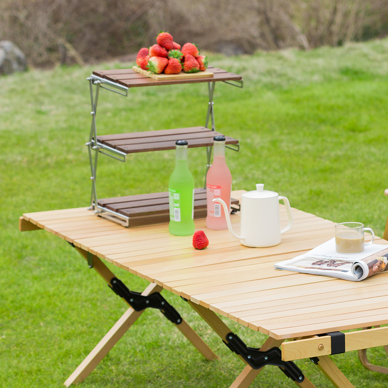 Camping Portable Storage Rack Three-layer Storage Rack Foldable Camping Storage Rack Picnic Barbecue Outdoor Multi-function