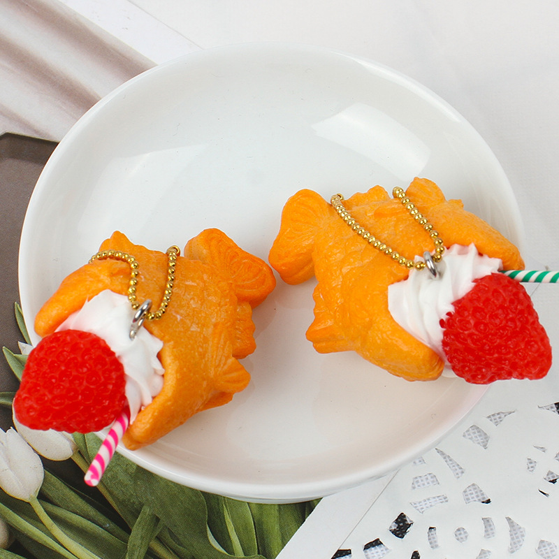 Simulation cartoon dried fish biscuit fruit cream ice cream keychain pendant snapper roast food and play ornaments