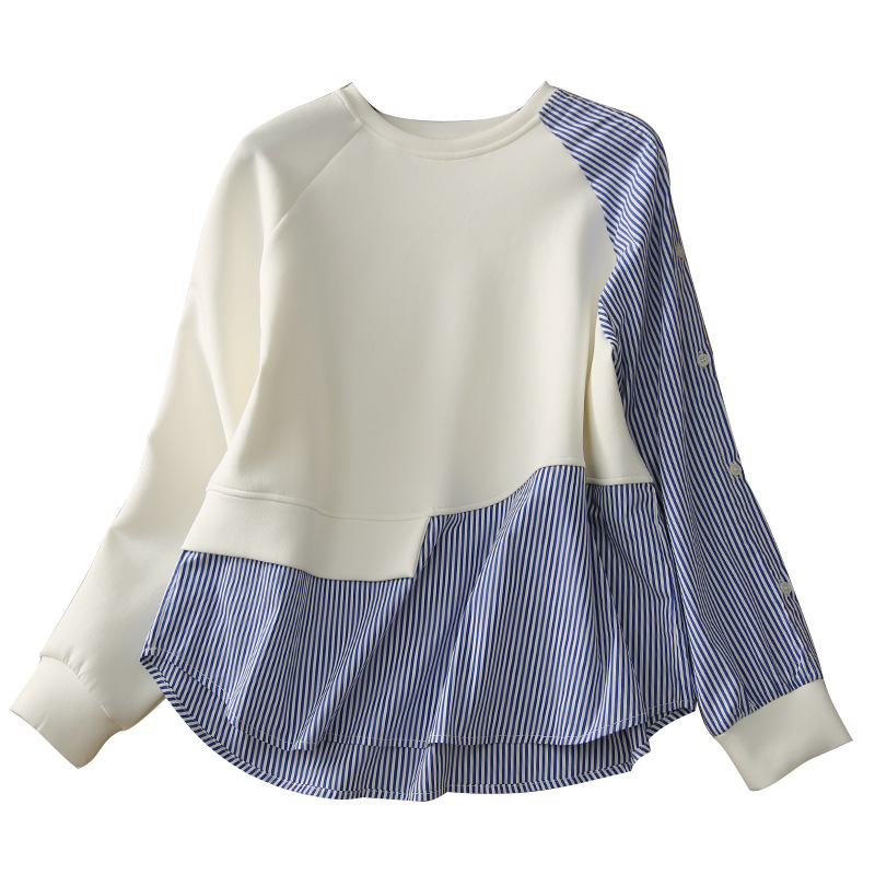 External singles Love reverse age model asymmetric stripe stitching bat profile loose round neck sweater pullover top women