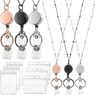 Cross-border factory spot Amazon company employee ID easy pull buckle hanging chain ball bead necklace with easy pull buckle card