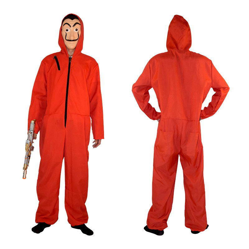 Halloween banknote House cosply costume Dali cos role play clown costume red one-piece clothes mask