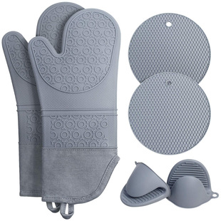Silicone gloves microwave oven waterproof heat insulation baking gloves kitchen high temperature resistant fleece-lined thick oven non-slip gloves