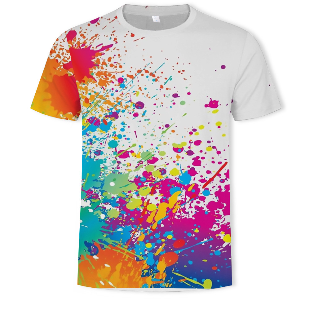 European and American summer fashion graffiti painting 3D digital printing men's round neck T-shirt manufacturers support DZ