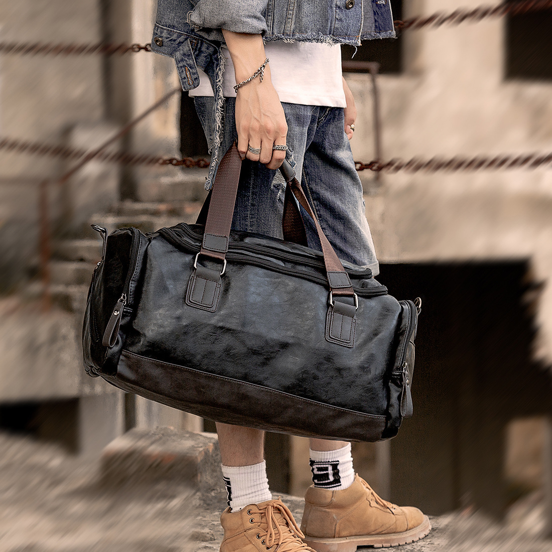 2023 New Men's Bag Fitness Bag Shoulder Crossbody Bag Men's Handbag Trendy Pu Leather Large Capacity Travel Bag Batch