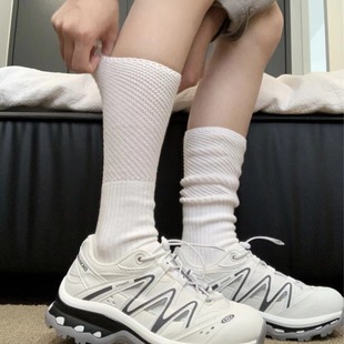Patchwork breathable socks women's autumn thick thread knitted particle yarn solid color push stockings Japanese style all-match calf socks