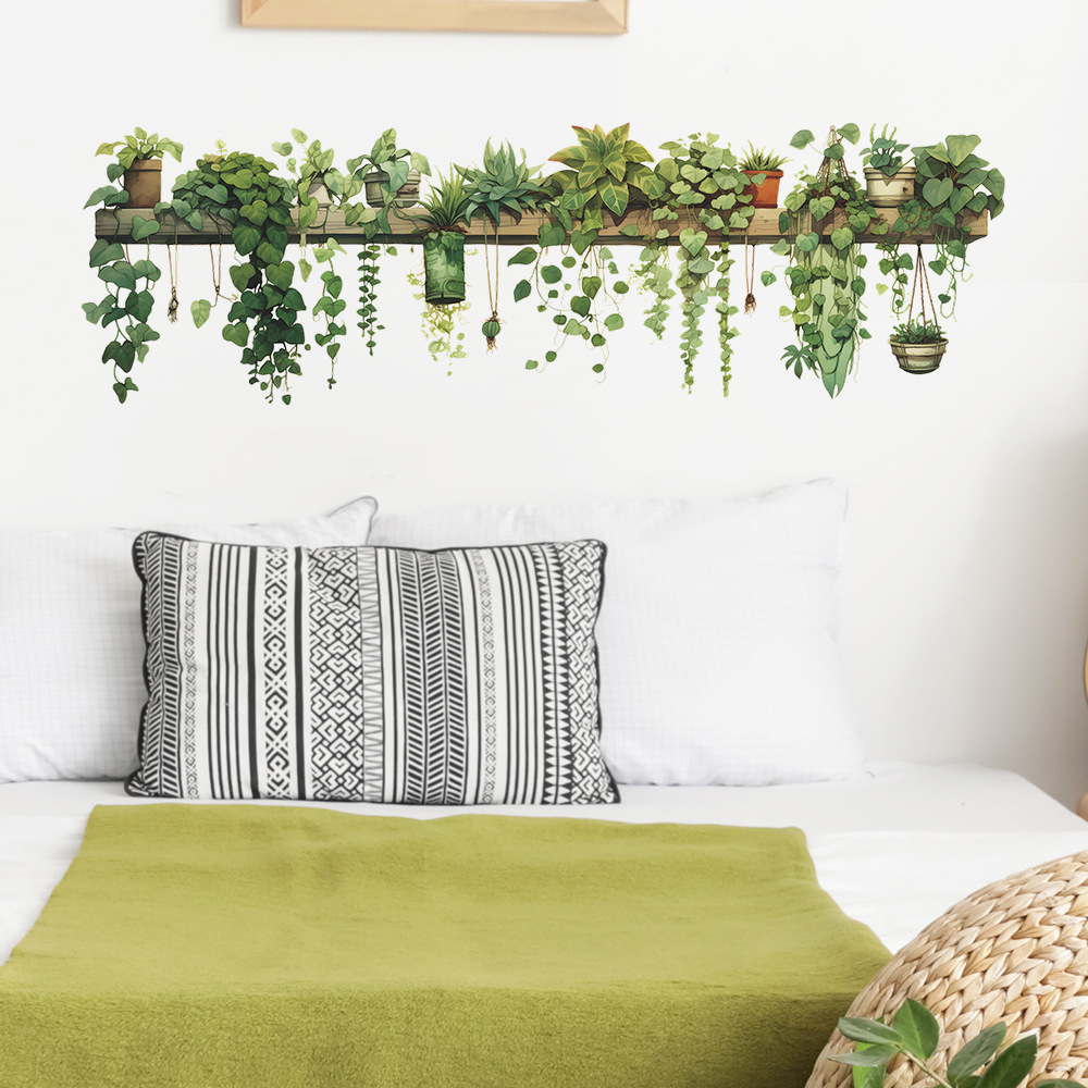 New fun-d4 foreign trade green plant green radish leaf hanging basket bedroom living room wall decoration wall stickers wholesale