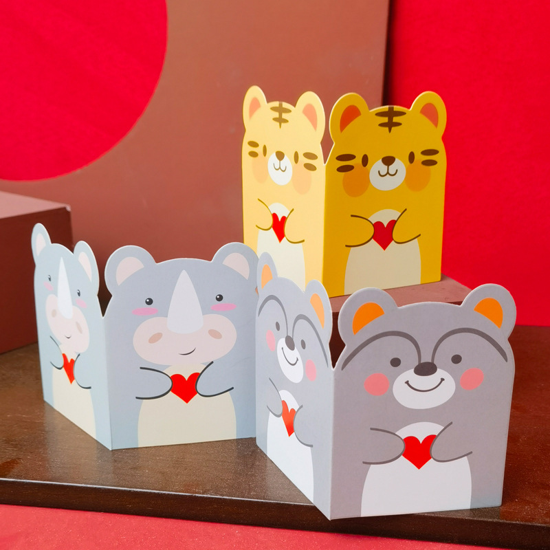 Original Cute Cartoon Animal Shape Holiday Small Card Flower Gift Blessing Birthday Children Thank You Greeting Card