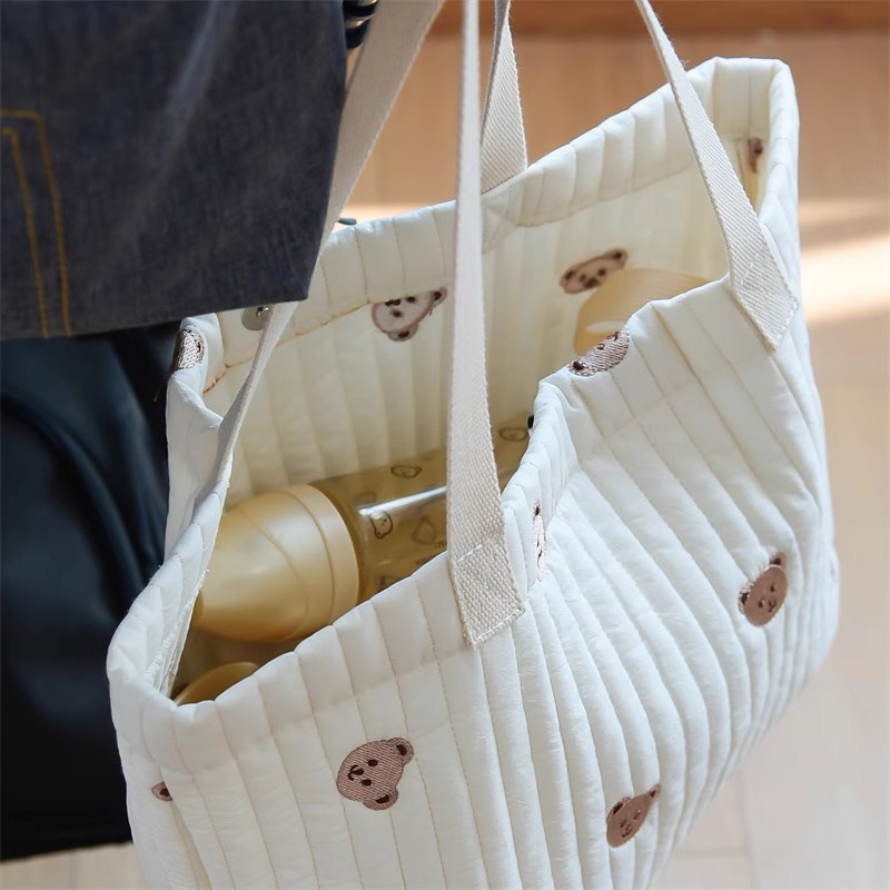 ins South Korea bear embroidered mother and baby bag large capacity multi-function bag lightweight portable mummy bag shoulder bag