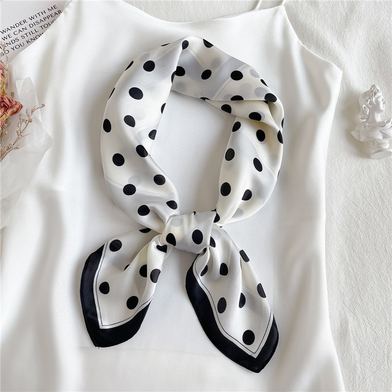 Temperament Wave Dot Scarf Women's Spring and Summer Decorative Scarf Square Scarf 70cm Imitation Silk Scarf Korean Style All-match New Style