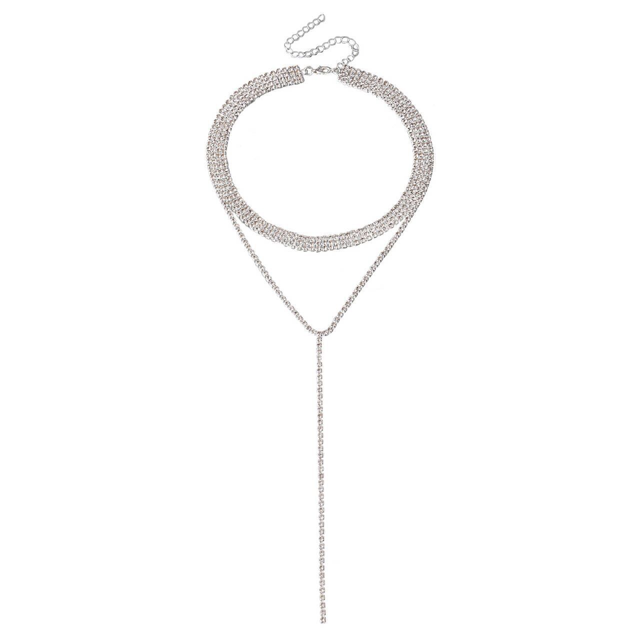 Cross-Border Claw chain full diamond multi-layer stacked necklace clavicle chain hot girl jewelry women's sweater chain tassel necklace jewelr