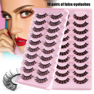 Cross-border hot 10 pairs of chemical fiber false eyelashes natural one-piece grafting eyelashes thick Russian D curved eyelashes