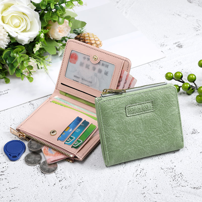 New retro small wallet ~ ins wallet female short student European and American Fresh folding simple artistic buckle