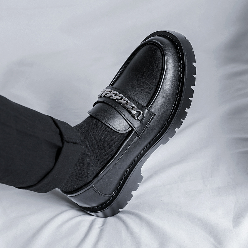 2022 New Spring Chain Loafers Men's Slip-on Thick Bottom Thick Heeled British Style Leather Shoes 18621-R_voghion.com