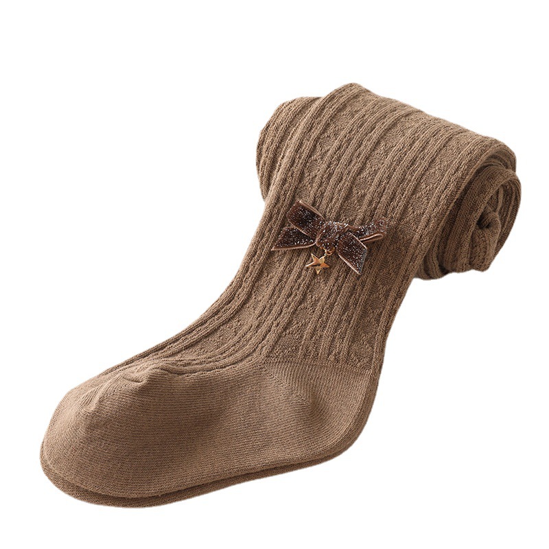 Cross-border children's pantyhose wholesale 2021 autumn double needle stripe bow girls leggings cotton children's pantyhose