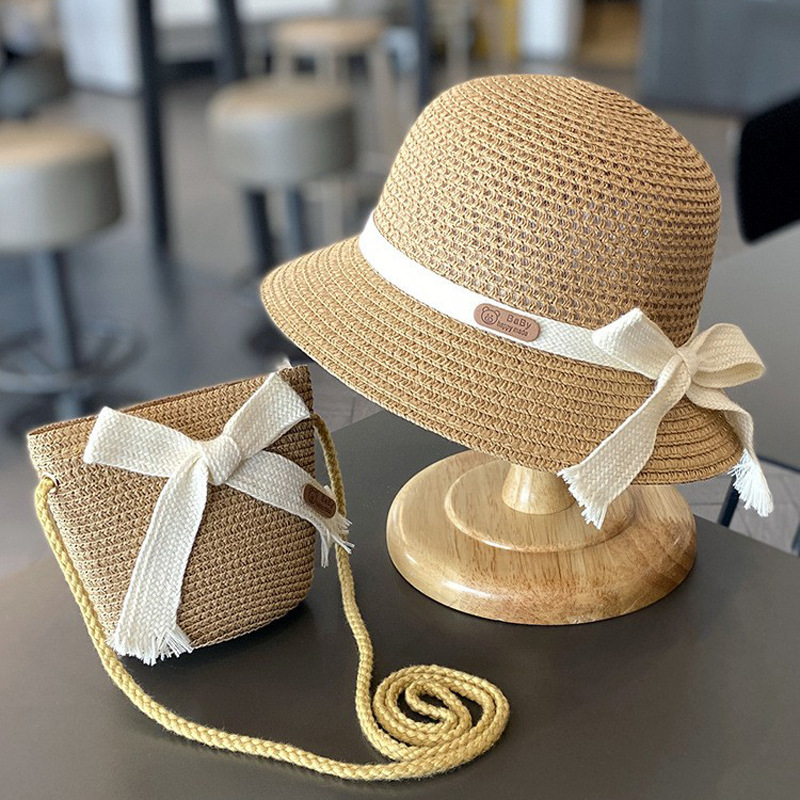 Summer Korean Style Sunshade Straw Hat Girls' Hat Women's Treasure Beach Children's Bag Sunscreen Hat Little Girl Sun Fisherman Summer